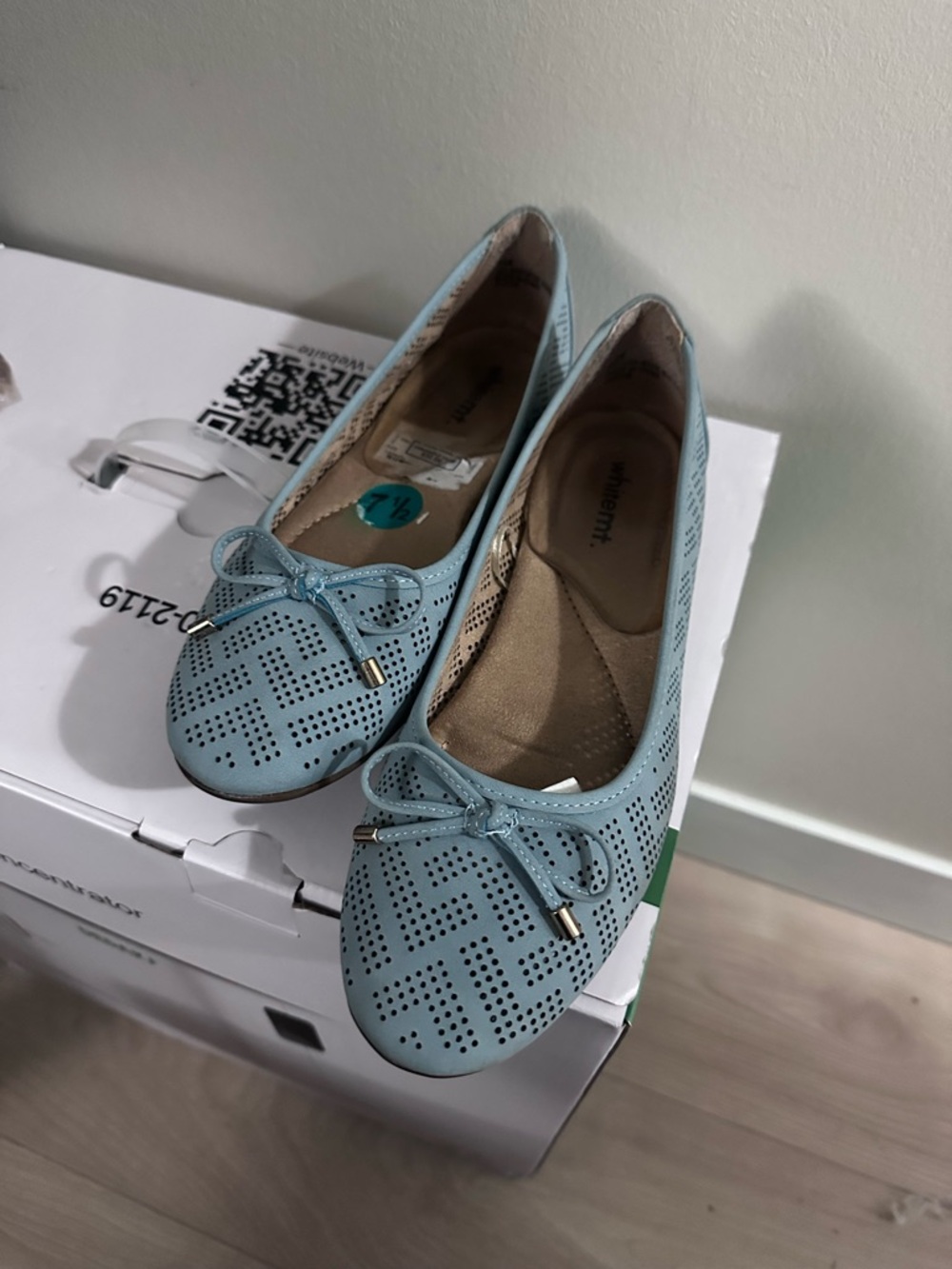 Light Blue Perforated Bow Ballet Flats